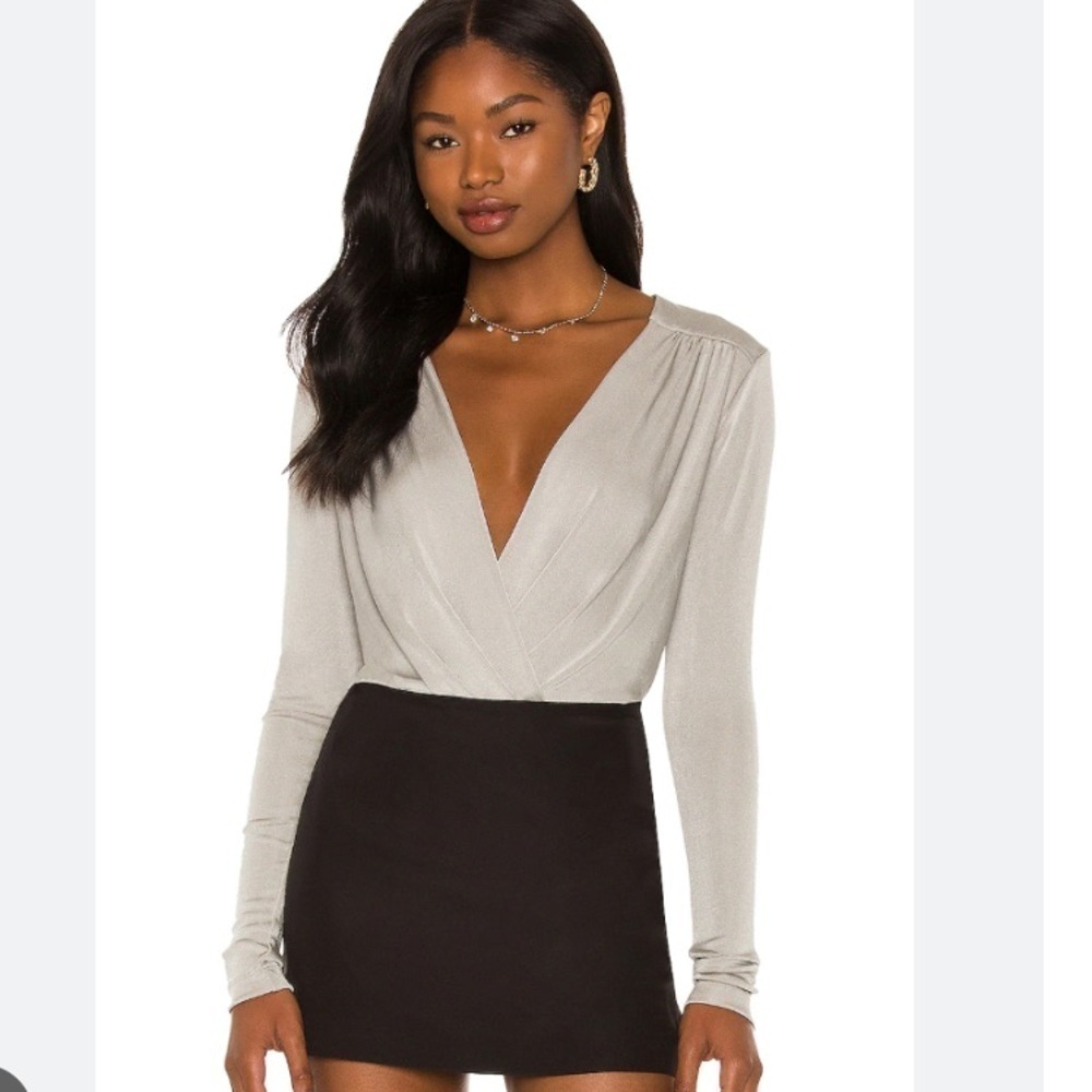 Intimately Free People Turnt Oxide Metallic Silver Bodysuit Deep V XS
